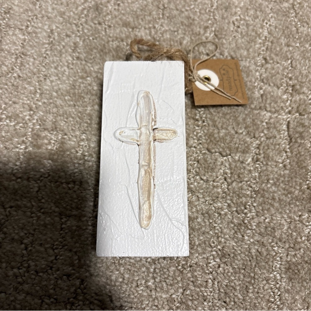 Mud Pie Cross Painted Wooden Ornament 5x2